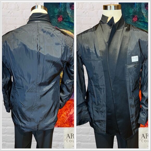 Armani Collezioni 44L 38x31 Black Tuxedo Designer 2-Piece Suit Set Tux - Picture 8 of 16